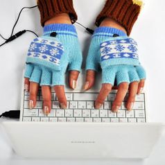 Перчатки с подогревом от USB Голубые