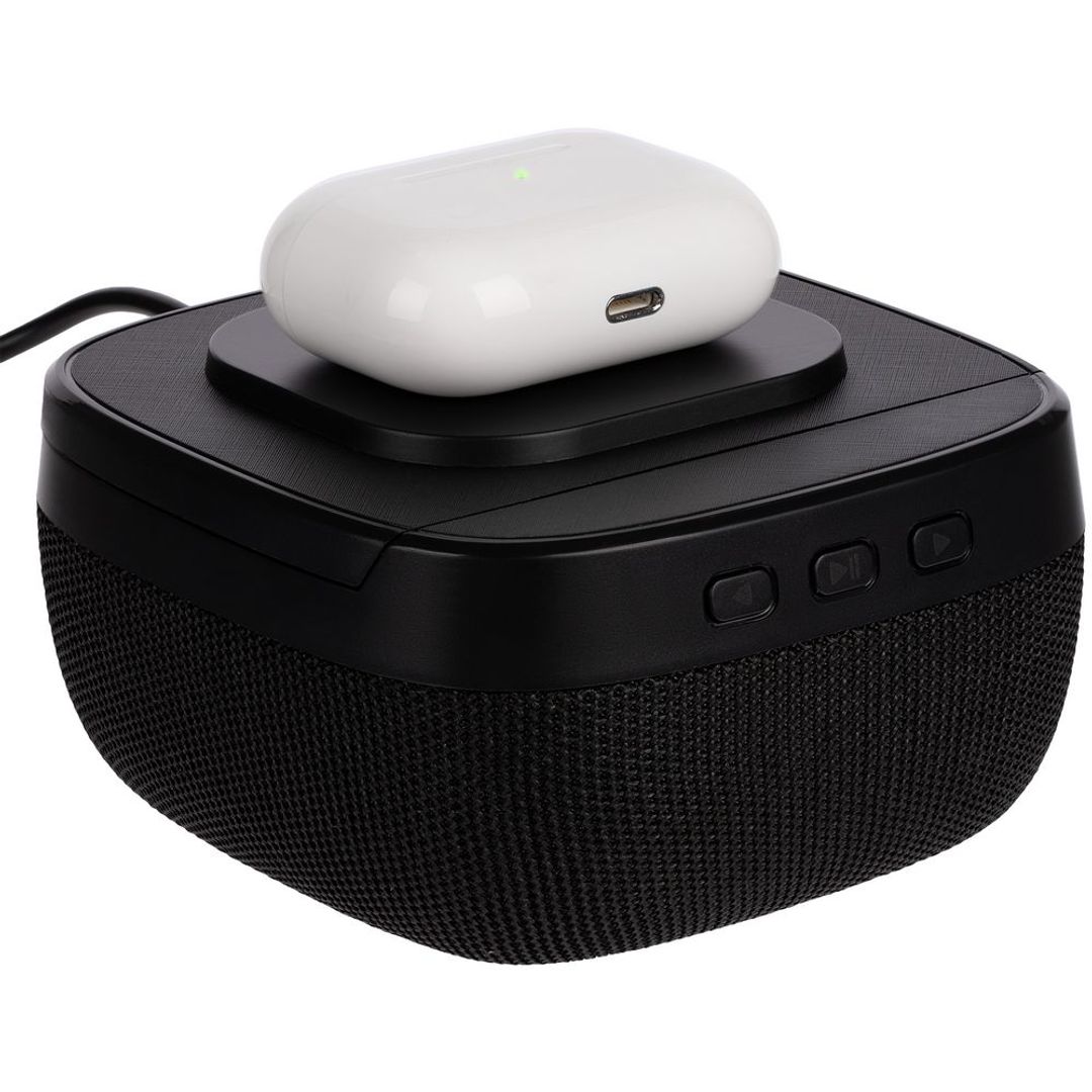 Колонка c беспроводной зарядкой Esca и подсветкой лого (Черная)