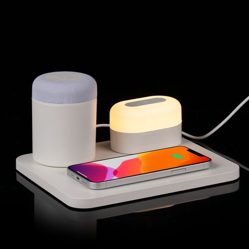 Станция беспроводной зарядки с колонкой и ночником Trilogy Станция беспроводной зарядки с колонкой и ночником Trilogy