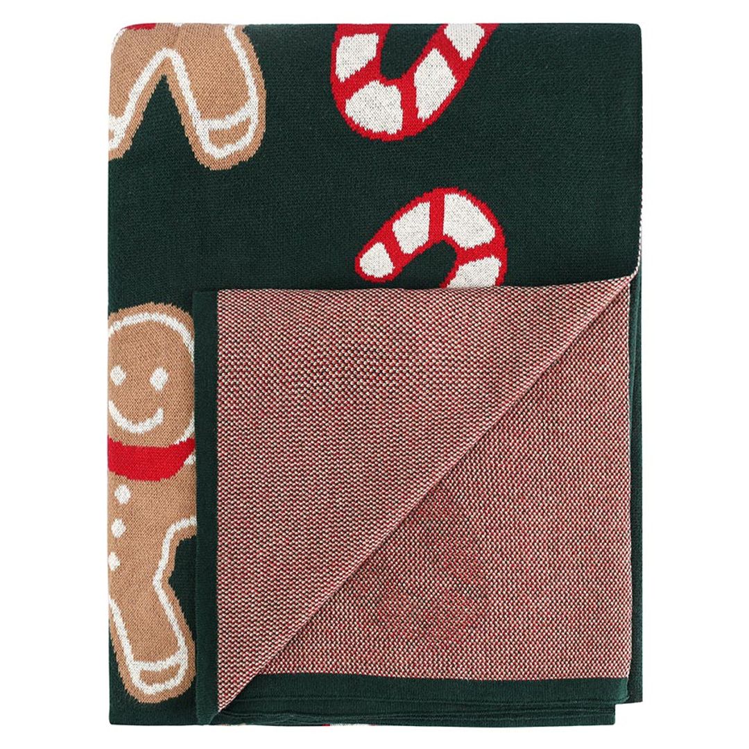 Плед из хлопка с новогодним рисунком Gingerman из коллекции New Year Essential, 130x180 см