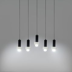 Светильник подвесной каскадный Fungus, 15х25 см, 5 плафонов, белый/черный