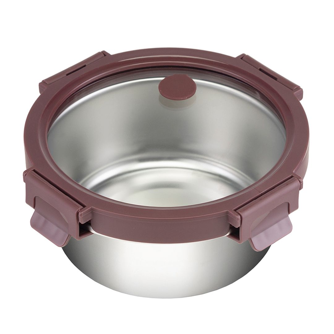 Ланч-бокс стальной со стеклянной крышкой сливовый (650 мл) Ланч-бокс стальной со стеклянной крышкой сливовый (650 мл)