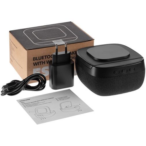 Колонка c беспроводной зарядкой Esca и подсветкой лого (Черная)