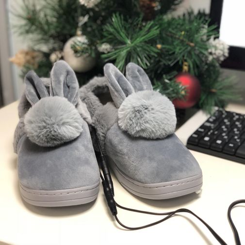 Тапочки с подогревом от USB Заячьи ушки (серые)