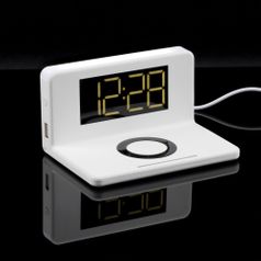 Часы настольные с беспроводным зарядным устройством Pitstop (белый)