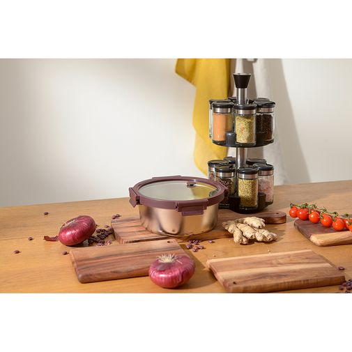 Ланч-бокс стальной со стеклянной крышкой сливовый (650 мл) Ланч-бокс стальной со стеклянной крышкой сливовый (650 мл)