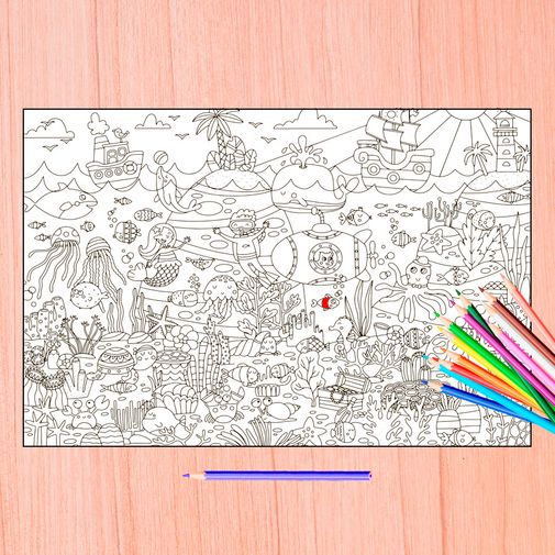 Большая детская раскраска Море Большая детская раскраска Море