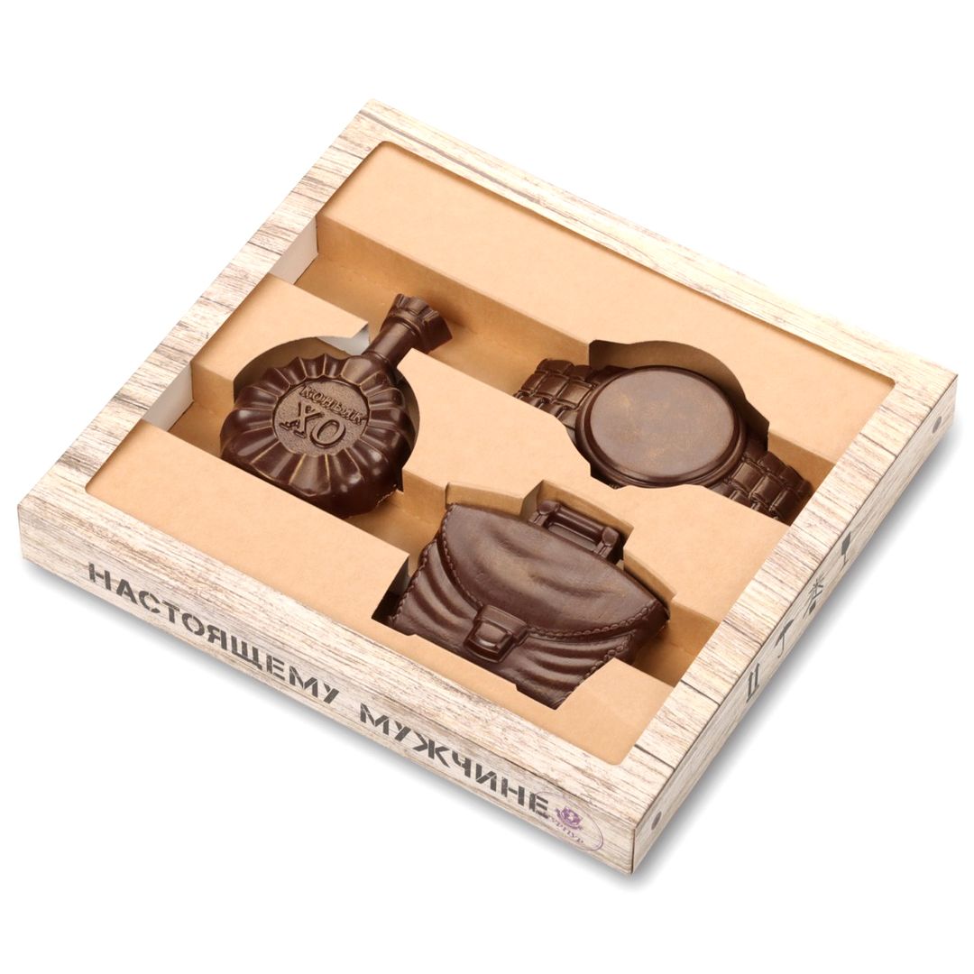 Подарочный шоколадный набор Деловому мужчине (часы, сумка, коньяк)