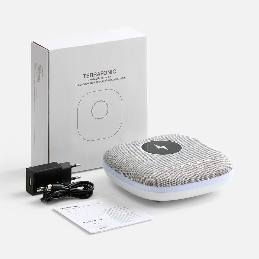 Bluetooth-колонка с беспроводной зарядкой и подсветкой Terrafonic (серый)