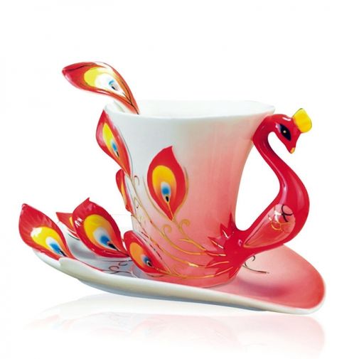 Кружка с блюдцем и ложкой Жар-птица (Красная) Кружка с блюдцем и ложкой Жар-птица (Красная)