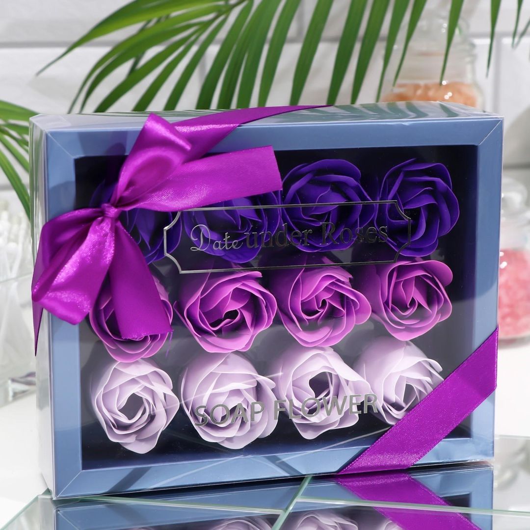 Набор мыльные розочки фиолетовые оттенки (12 шт)