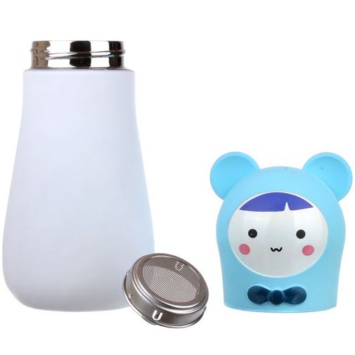 Кружка-термос Мишка Bear (Белый с голубым) Крышка и ситечко отдельно Кружка-термос Мишка Bear (Белый с голубым) Крышка и ситечко отдельно
