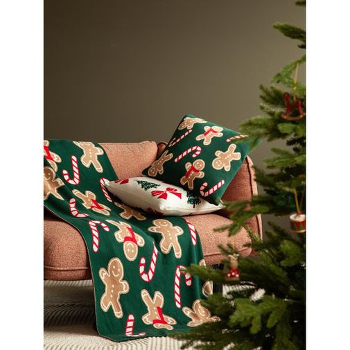Плед из хлопка с новогодним рисунком Gingerman из коллекции New Year Essential, 130x180 см