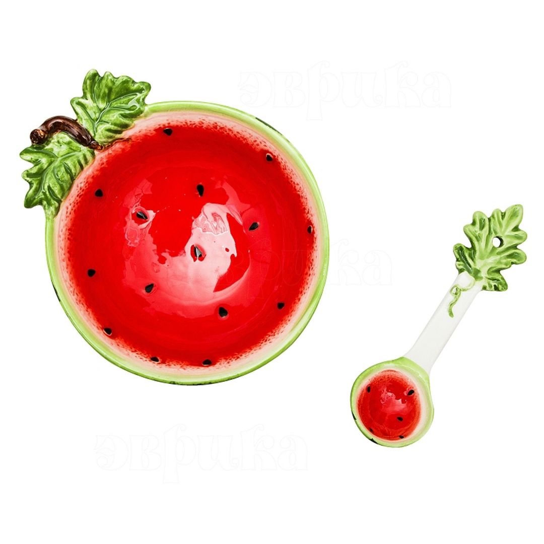 Салатница с ложкой Арбуз Салатница с ложкой Арбуз