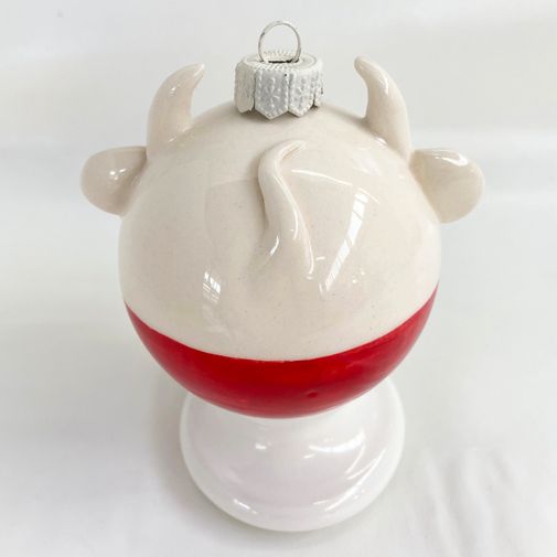 Фарфоровый елочный шар Коровка с баксами (ручная роспись)