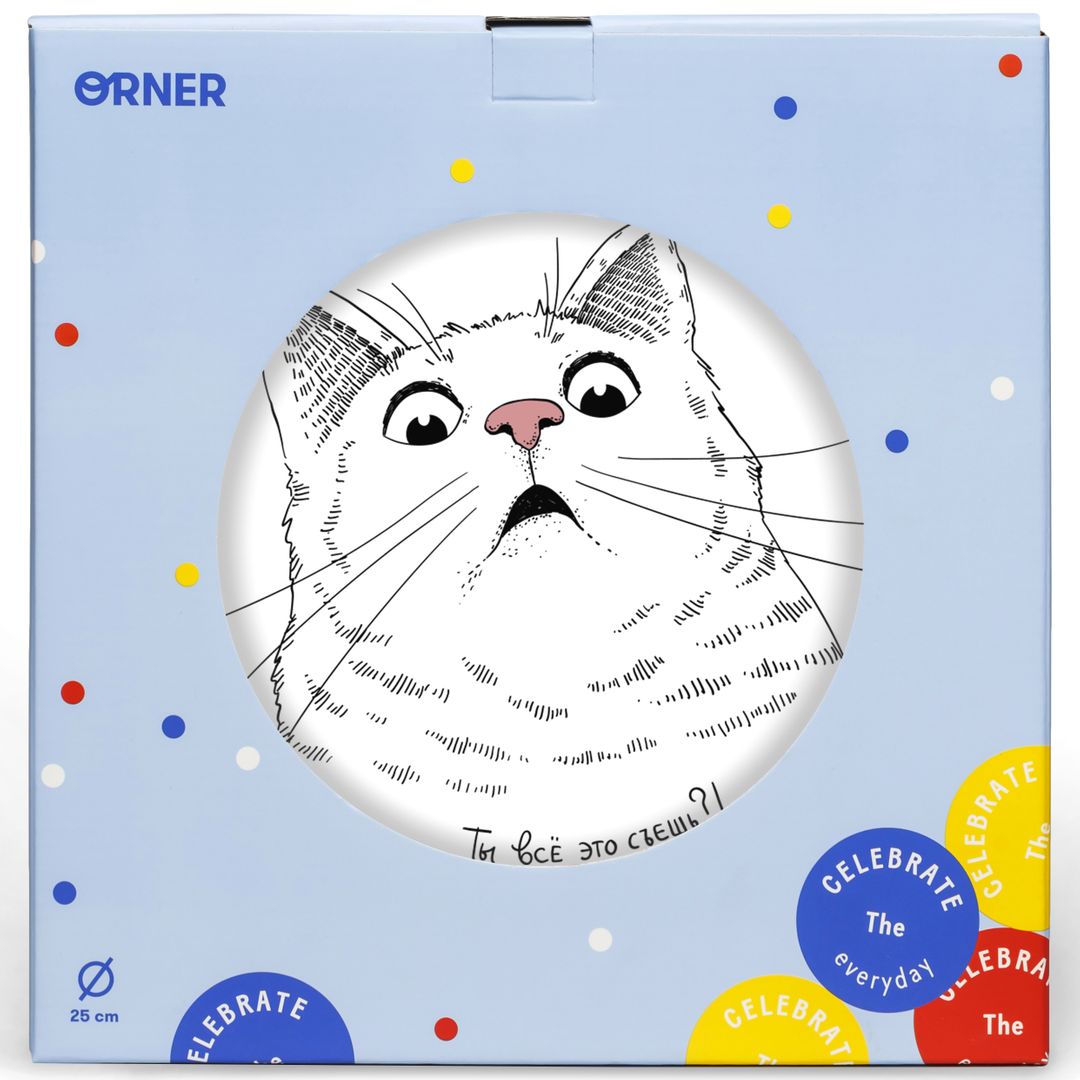 Тарелка Удивленный кот Ты все это съешь?!