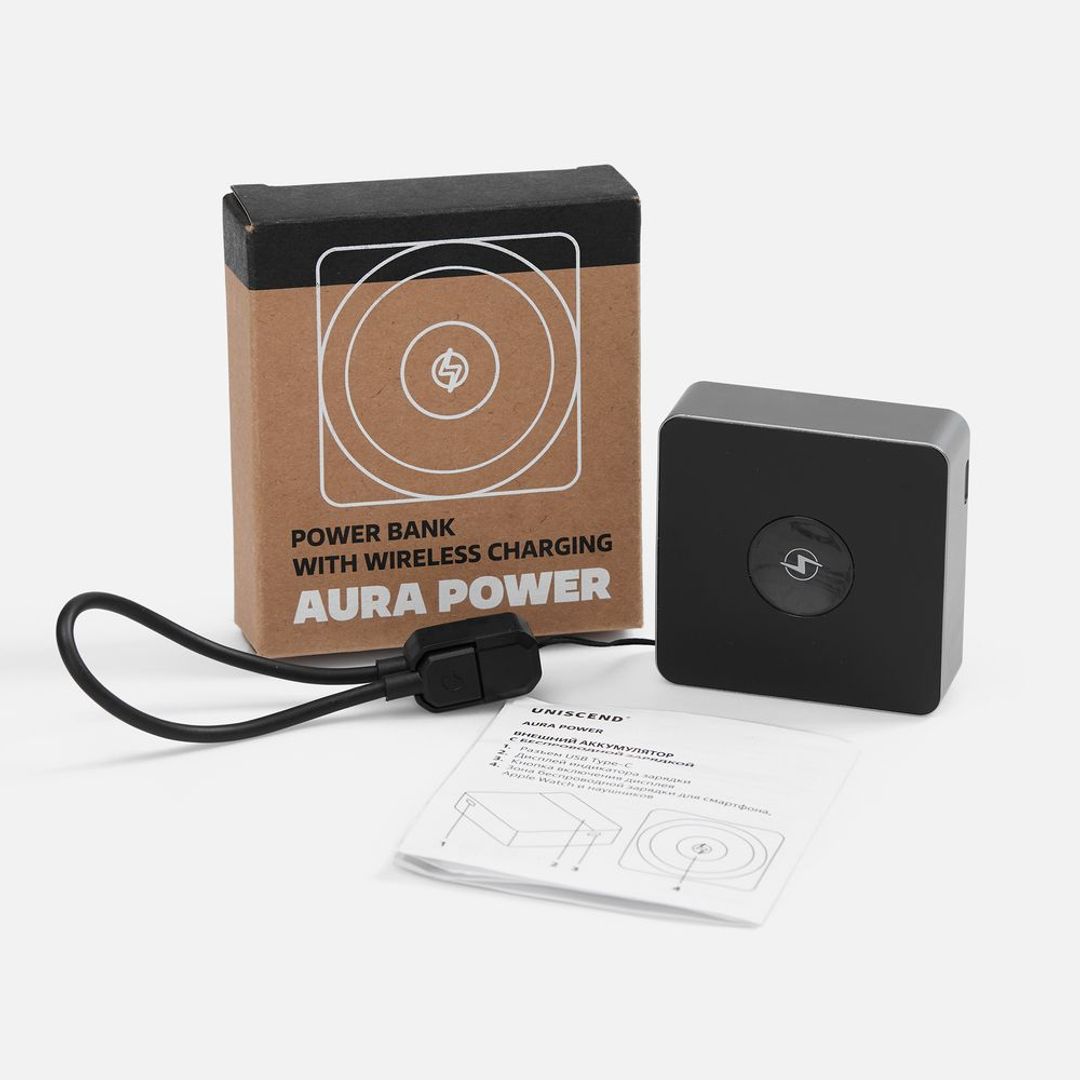 Внешний аккумулятор с беспроводной зарядкой Aura Power 5000 мАч (серый)