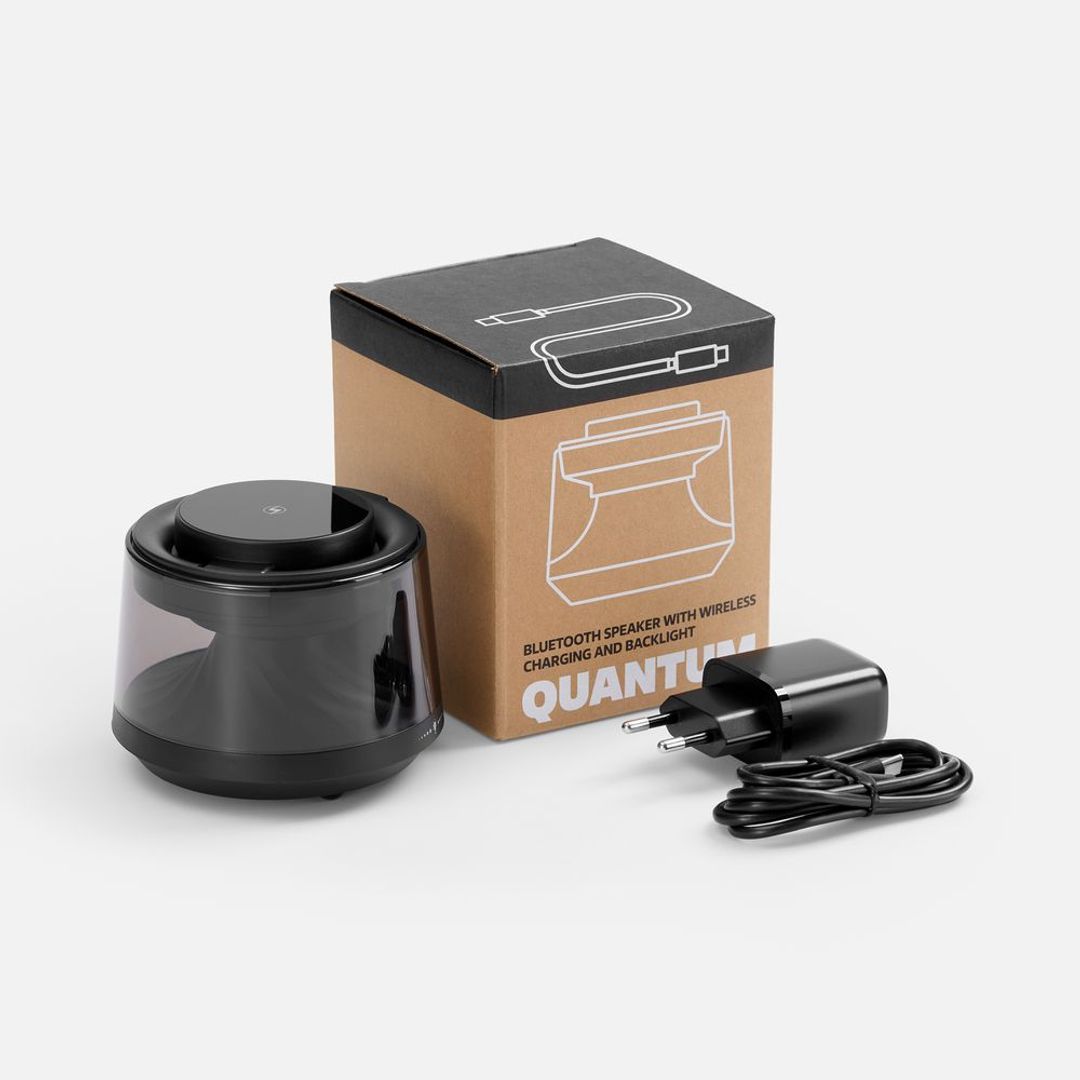Bluetooth-колонка с подсветкой и беспроводной зарядкой Quantium (черный) Bluetooth-колонка с подсветкой и беспроводной зарядкой Quantium (черный)