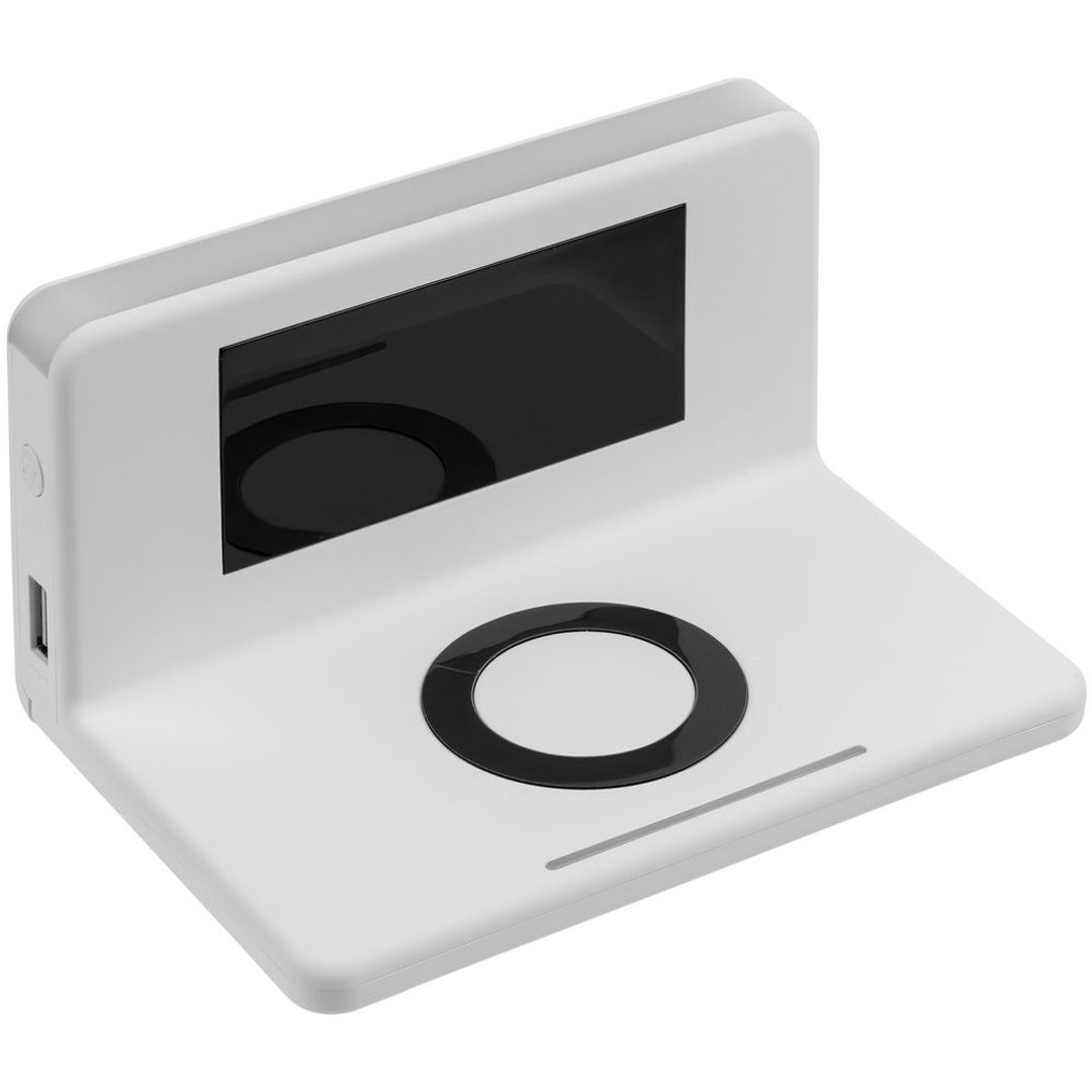 Часы настольные с беспроводным зарядным устройством Pitstop (белый)