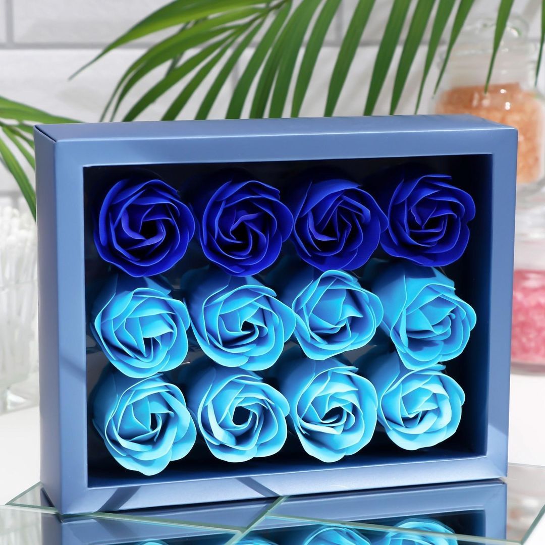 Набор мыльные розочки синие оттенки (12 шт)