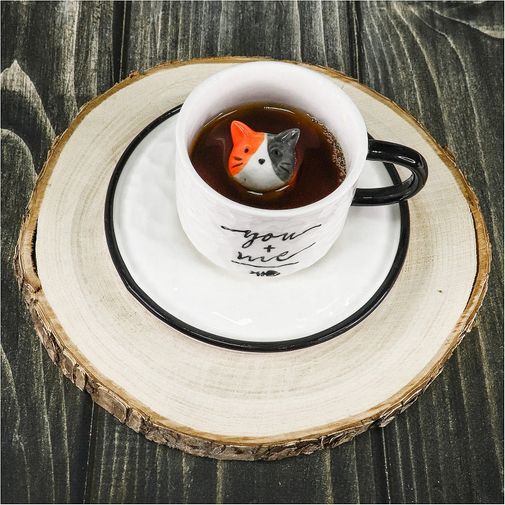 Кружка с блюдцем Котик на дне