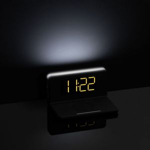 Часы настольные с беспроводным зарядным устройством Pitstop (черный)