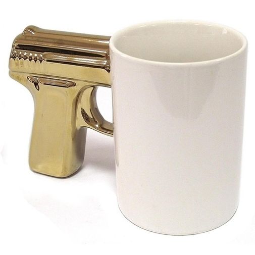 Кружка Пистолет (Белый, золотистая ручка) Кружка Пистолет (Белый, золотистая ручка)