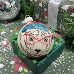 Фарфоровый елочный шар Тигр в очках (ручная роспись)