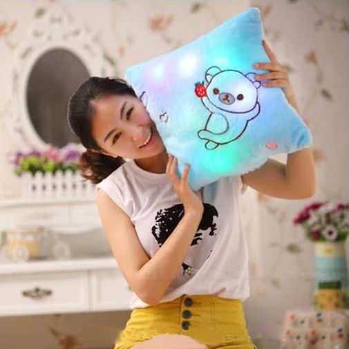 Светящаяся подушка Мишка (Белая) С голубой подсветкой