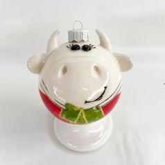 Фарфоровый елочный шар Коровка с баксами (ручная роспись)