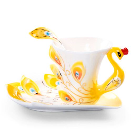 Кружка с блюдцем и ложкой Жар-птица (Желтый) Кружка с блюдцем и ложкой Жар-птица (Желтый)