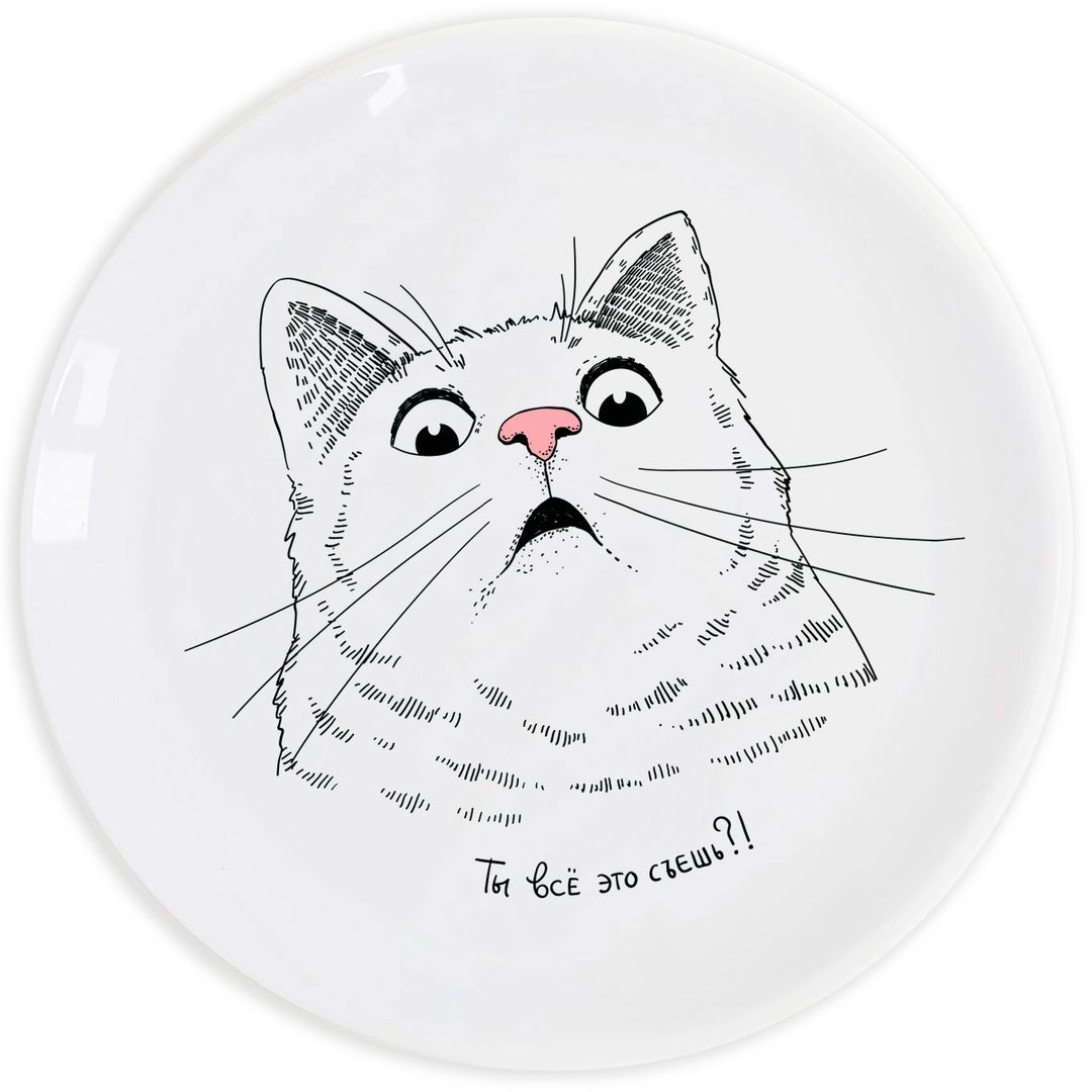 Тарелка Удивленный кот Ты все это съешь?!
