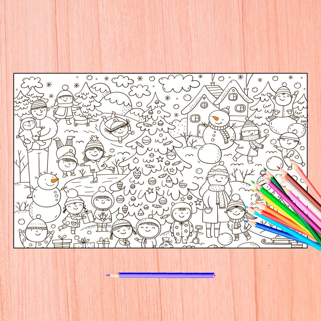 Большая детская раскраска Зима Большая детская раскраска Зима