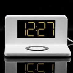 Часы настольные с беспроводным зарядным устройством Pitstop (белый)