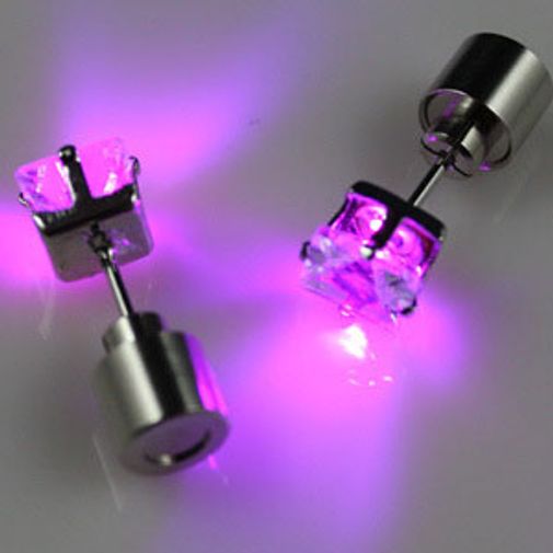 Светящиеся светодиодные серьги: квадратные фиолетовые