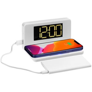 Часы настольные с беспроводным зарядным устройством Pitstop (белый) Часы настольные с беспроводным зарядным устройством Pitstop (белый)