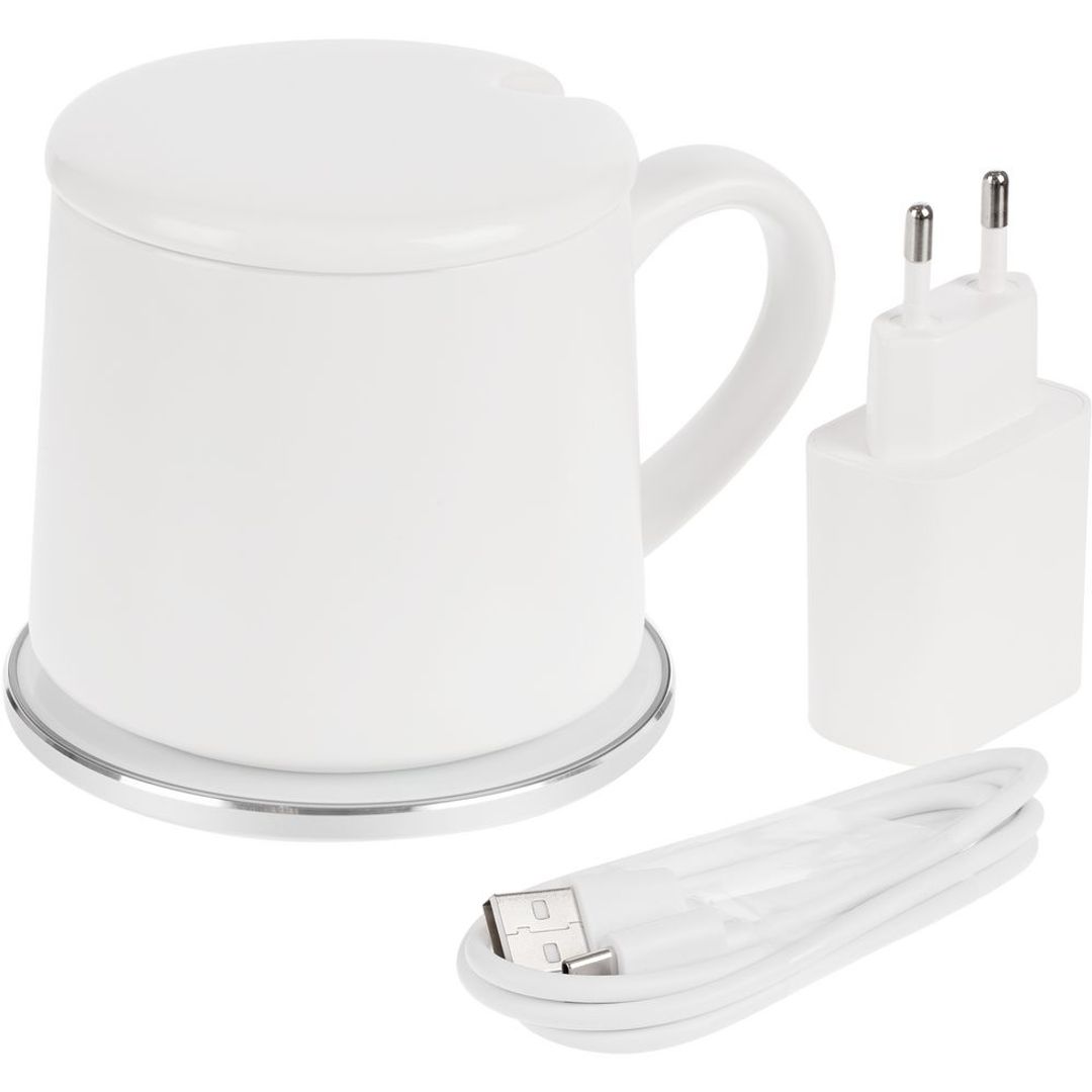 Кружка с подогревом и беспроводной зарядкой Dual Base Matt (Белая)