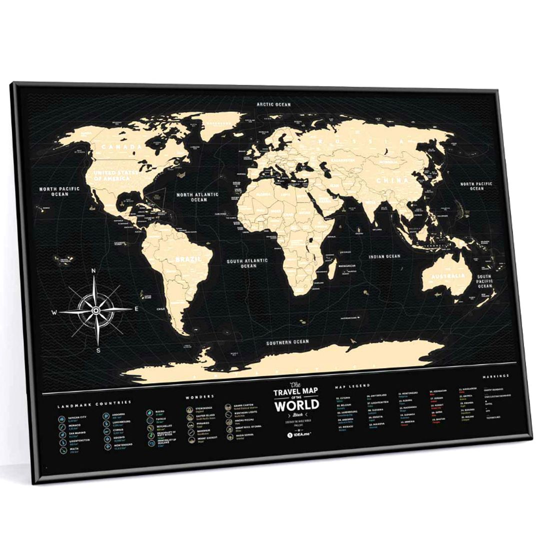 Скретч-карта мира Travel Map Black World в металлической раме (на английском)