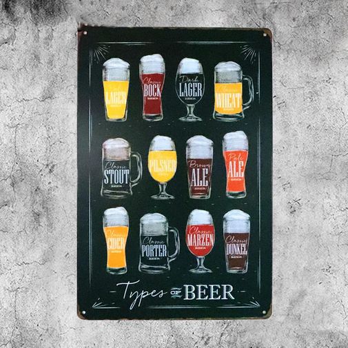 Металлическая табличка Types of Beer