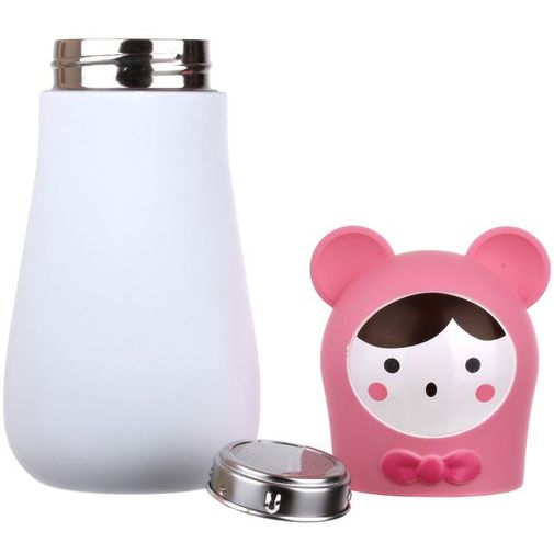 Кружка-термос Мишка Bear (Белый с розовым) Крышка и ситечко отдельно Кружка-термос Мишка Bear (Белый с розовым) Крышка и ситечко отдельно