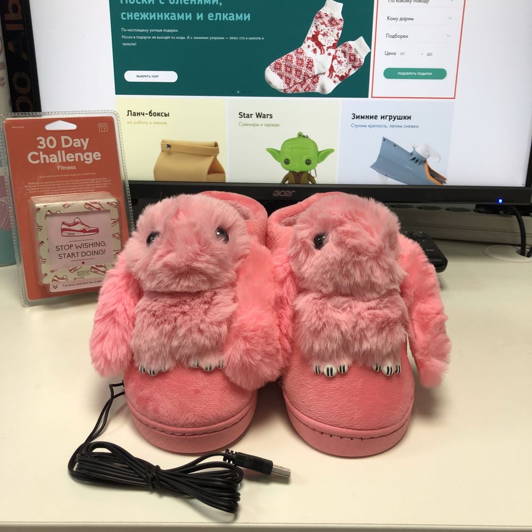 Тапочки с подогревом от USB Розовые кролики