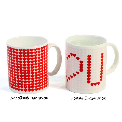 Термокружка Сердечки В остывшем и нагретом виде