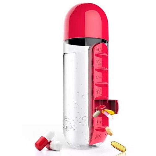 Бутылка с таблетницей Pill&Vitamin Organizer (Красный)