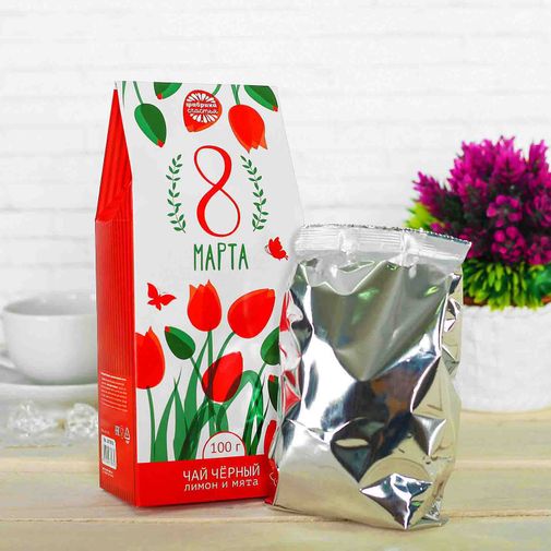 Чай 8 марта Тюльпаны (лимон и мята, 100 г) Чай 8 марта Тюльпаны (лимон и мята, 100 г)
