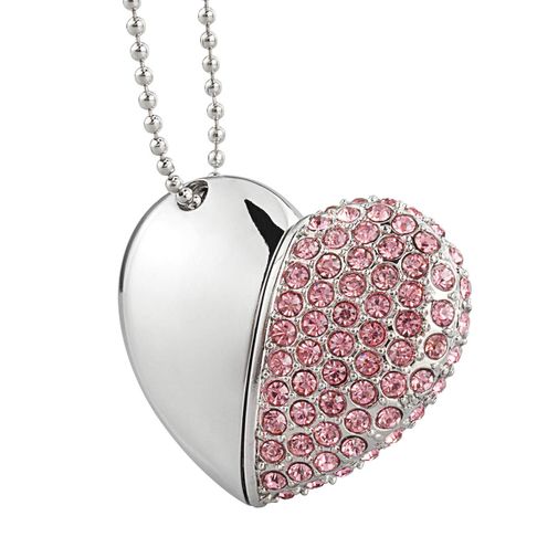 Флешка Сердечко со стразами 16 Гб (Серебристый с розовыми стразами ) Флешка Сердечко со стразами 16 Гб (Серебристый с розовыми стразами )