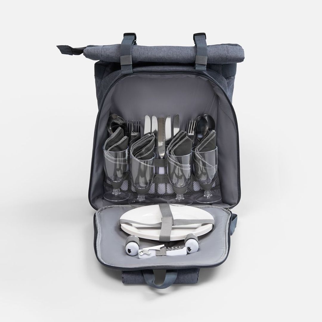 Набор для пикника Picnivo на 4 персоны (темно-серый меланж)