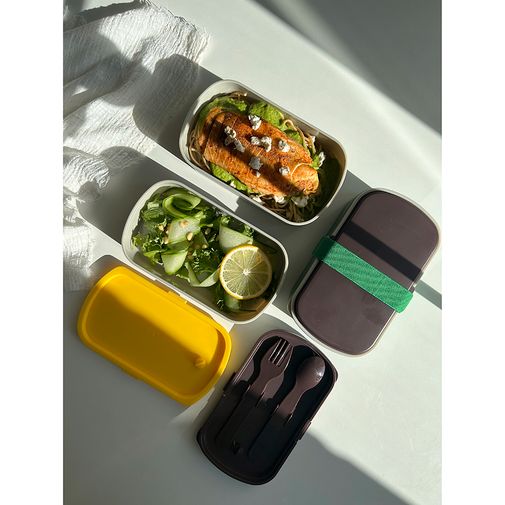 Ланч-бокс с приборами Food Time серый (1 л) Ланч-бокс с приборами Food Time серый (1 л)