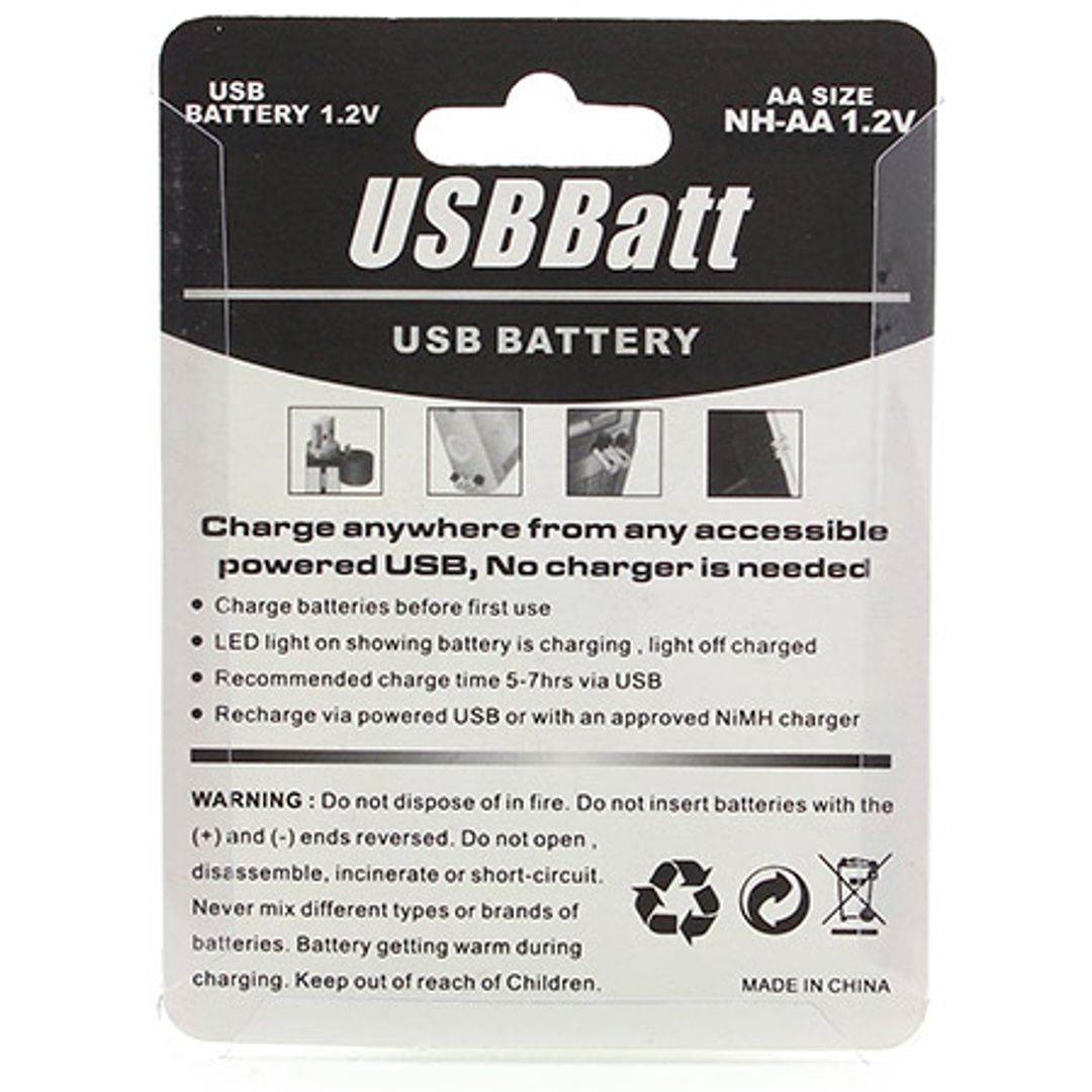 USB Аккумуляторы AA (2 шт) Обратная сторона упаковки USB Аккумуляторы AA (2 шт) Обратная сторона упаковки