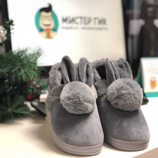 Тапочки с подогревом от USB Заячьи ушки (серые)