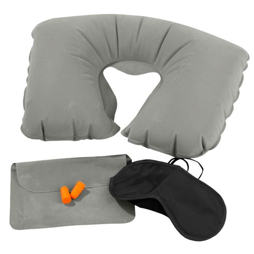 Надувная подушка в дорогу с маской для глаз (Серый)